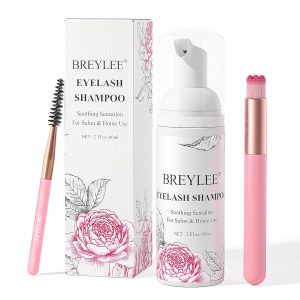 BREYLEE Eyelash Cleanser, Shampoo Foam & Brushes Eyelid Cleanser for Makeup Remover Paraben & Sulfate Free for Salon and Home Use(60ml, 2 fl oz)