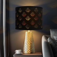 Lamp Shades Set of 2, Drum Lampshades with Leaf Design, 13" Top x 13" Bottom x 10" High (Spider) Modern Linen Lamp Shades for Table Lamp & Bedside Lamp, Assembly Required Black Lampshades Replacement - Image 2