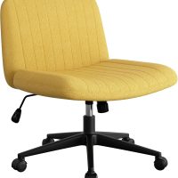 SUNLEI Criss Cross Chair with Wheels, Comfy Armless Vanity Chairs with Back & Wide Seat, Comfortable Fabric Cross Legged Desk Chair’s Swivel, Yellow - Image 6