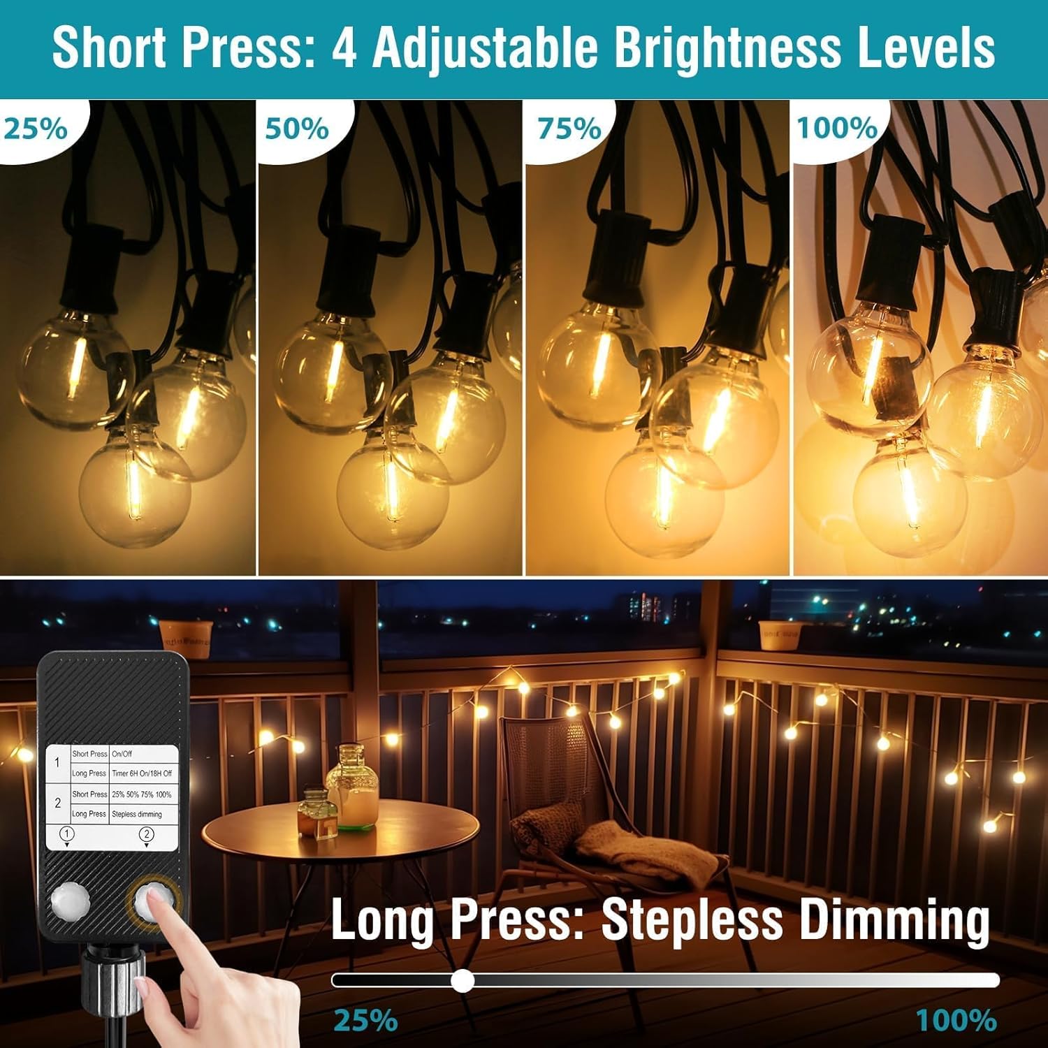 kolpop 50FT Outdoor String Lights with Dimmer Timer, G40 LED Patio Light with Edison Shatterproof Bulbs, Waterproof Connectable Hanging Lights for Outside Backyard Gazebo - Image 3