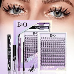 B&Q Fairy Lash Clusters Kit Natural Lashes Clusters Wispy Invisible Band Manga Lashes Individual Lashes Bond and Seal Eyelash Extension Kit Easy Removal (Fairy Kit-8-18MIX)