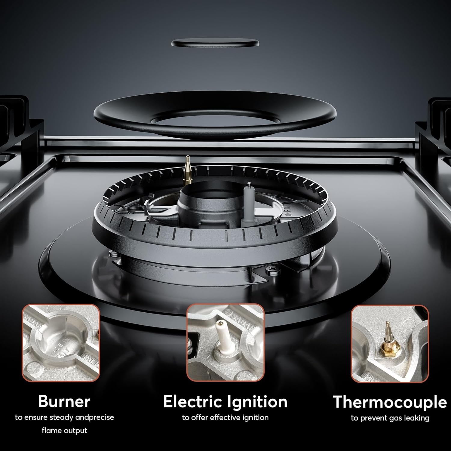 Empava 36 Inch Built-in Gas Cooktop with 5 Sealed SABAF Burners, Stainless Steel Surface, Ion Ignition LPG/NG Convertible, Flame Failure Protection, Dishwasher Safe Grates - Image 4