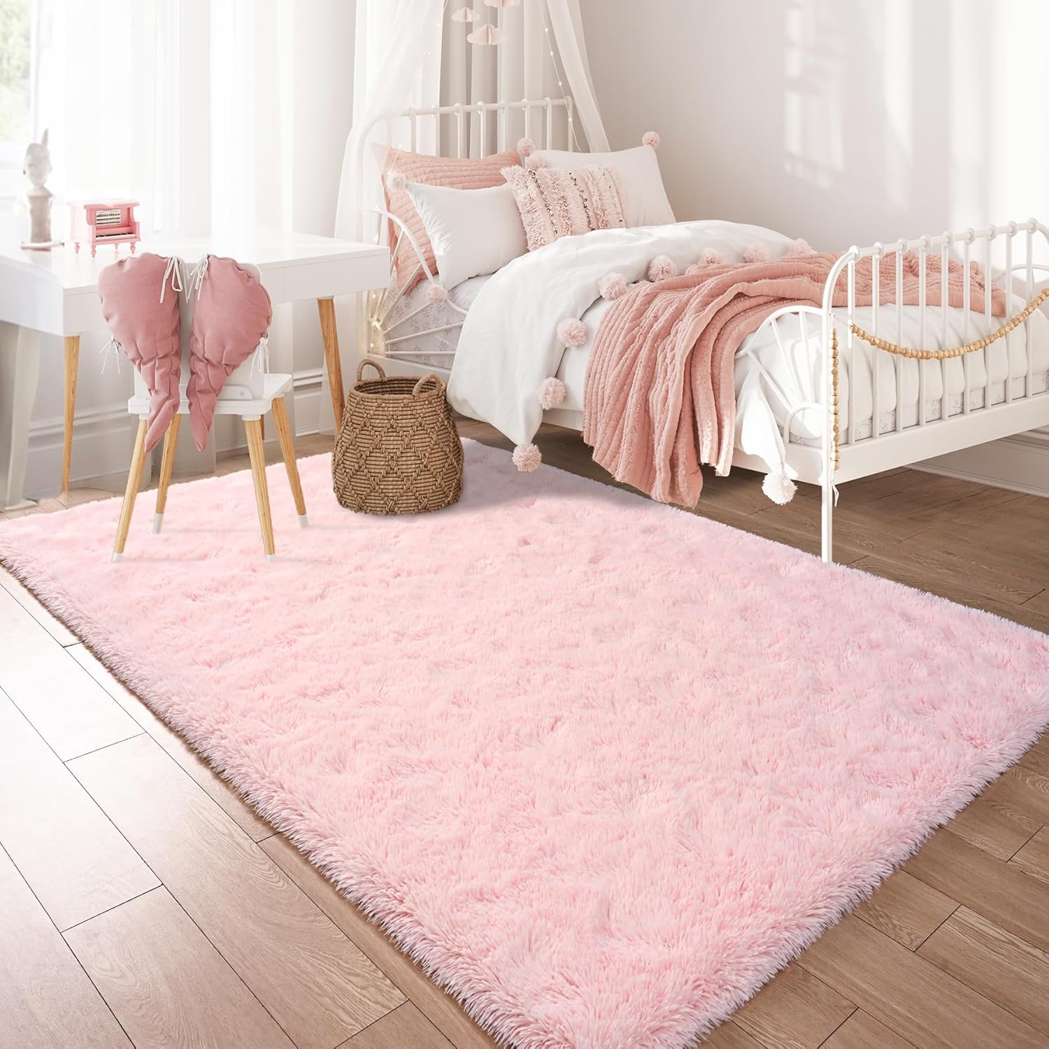 Keeko Fluffy Pink Area Rugs for Bedroom Girls Room, 4x5.3 Cute Shag Kids Room Rugs Nursery Living Room Indoor Fuzzy Bedside Rug Ultra Soft Furry Carpet for Bedroom Teen Baby Dorm Decor - Image 8