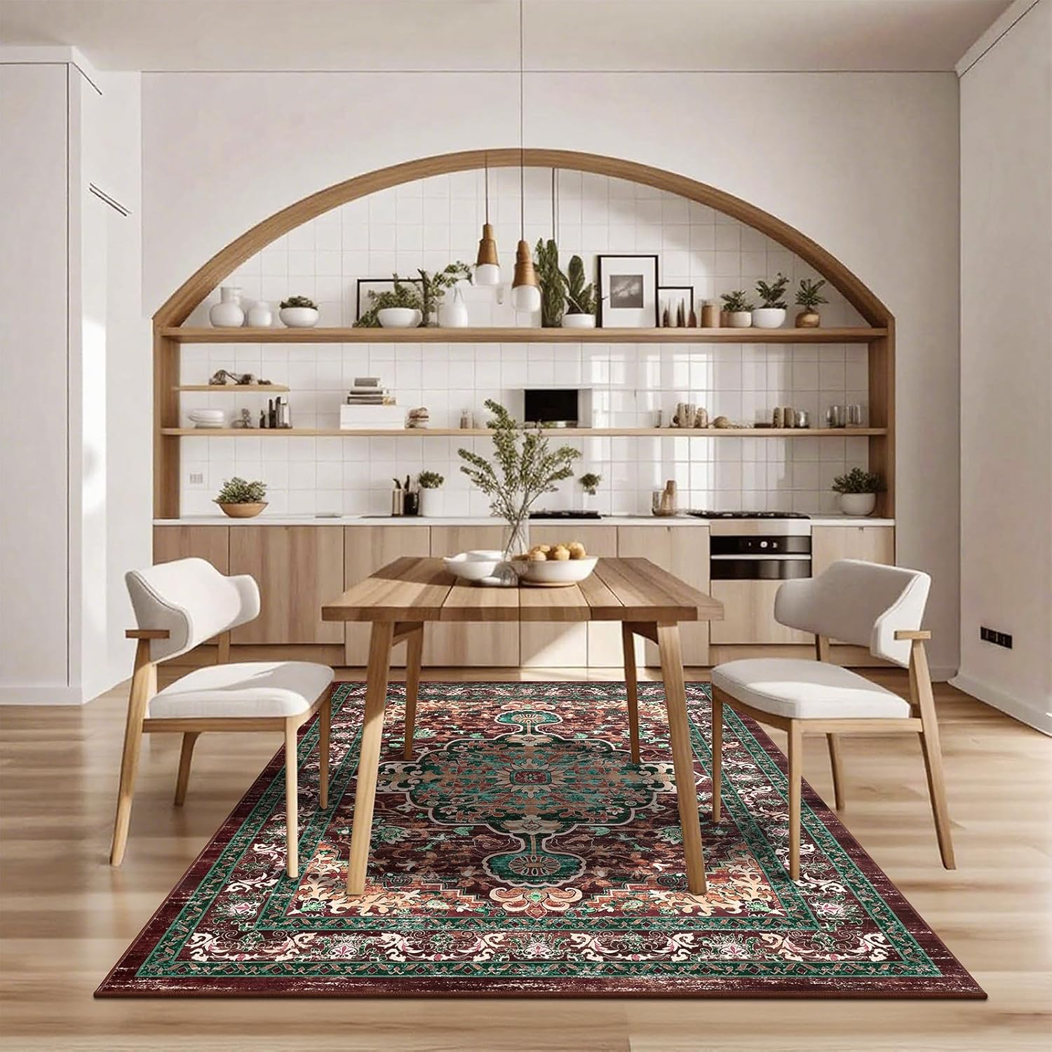 U'Artlines Boho Vintage Area Rug 5x7 Machine Washable Low Pile Ultra-Thin Soft Floor Carpet Non Slip Non Shedding Accent Rug for Living Room Bedroom Entryway Dining Room Office(Rust&Teal) - Image 6