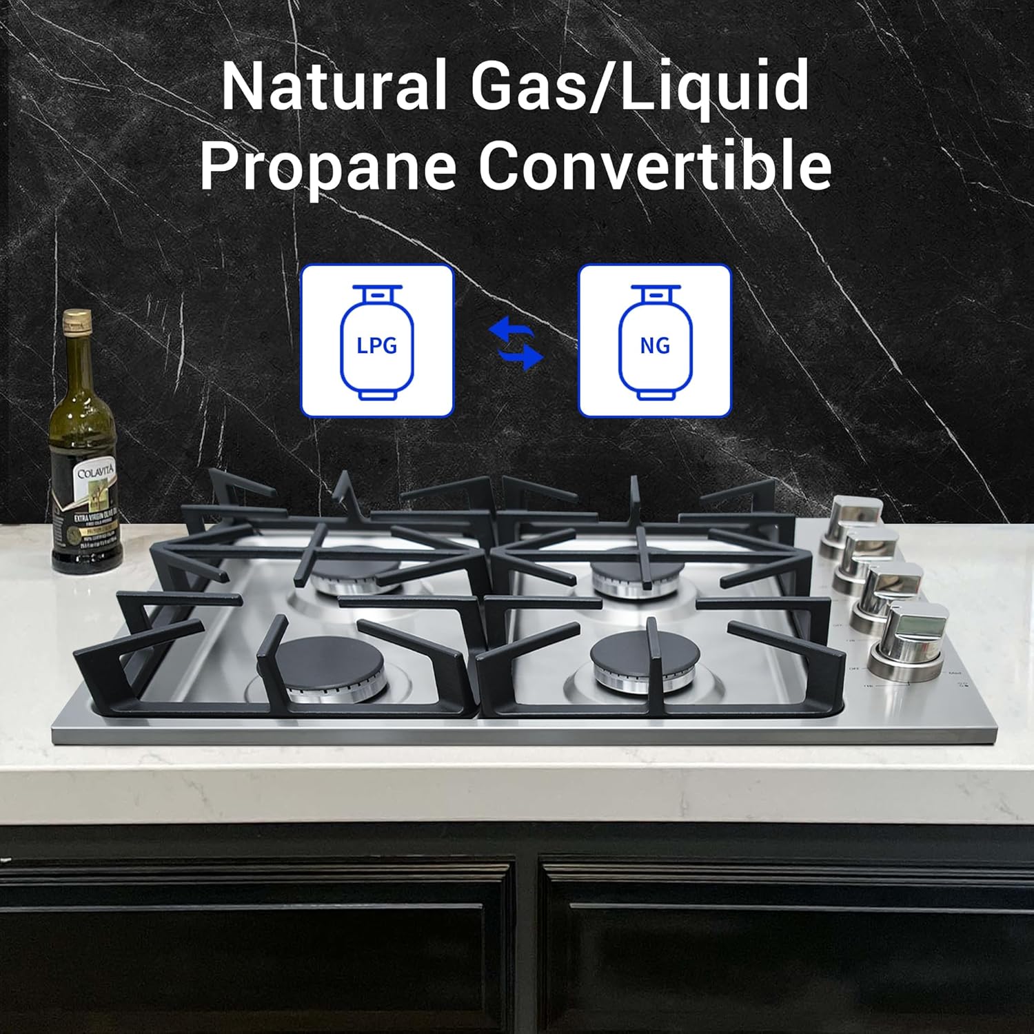 CT Copper Tailor Gas Cooktop 30 Inch With Four Sealed Burners, NG/LPG Convertible,Max 18000BTU, in Stainless Steel - Image 5