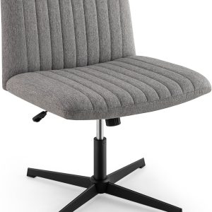 COSTWAY Criss Cross Legged Chair, Modern Armless Desk Chair w/Wide Seat & 120°Rocking, Height Adjustable Computer Task Chair No Wheels, Padded Swivel Vanity Chair for Home Office (Grey)