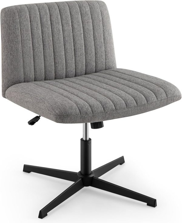 COSTWAY Criss Cross Legged Chair, Modern Armless Desk Chair w/Wide Seat & 120°Rocking, Height Adjustable Computer Task Chair No Wheels, Padded Swivel Vanity Chair for Home Office (Grey)