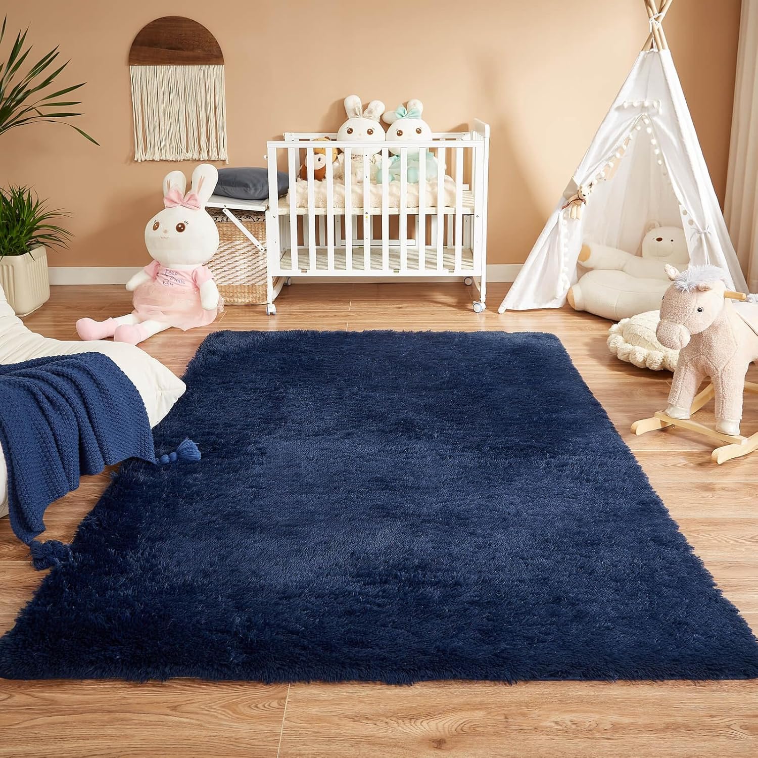 Floralux Area Rugs for Bedroom Living Room, 4x6 Rug, Dark Blue, Fluffy Fuzzy Carpet, Shag Plush Carpets for Nursery Kids Room, Home Dorm Decor Aesthetic - Image 2