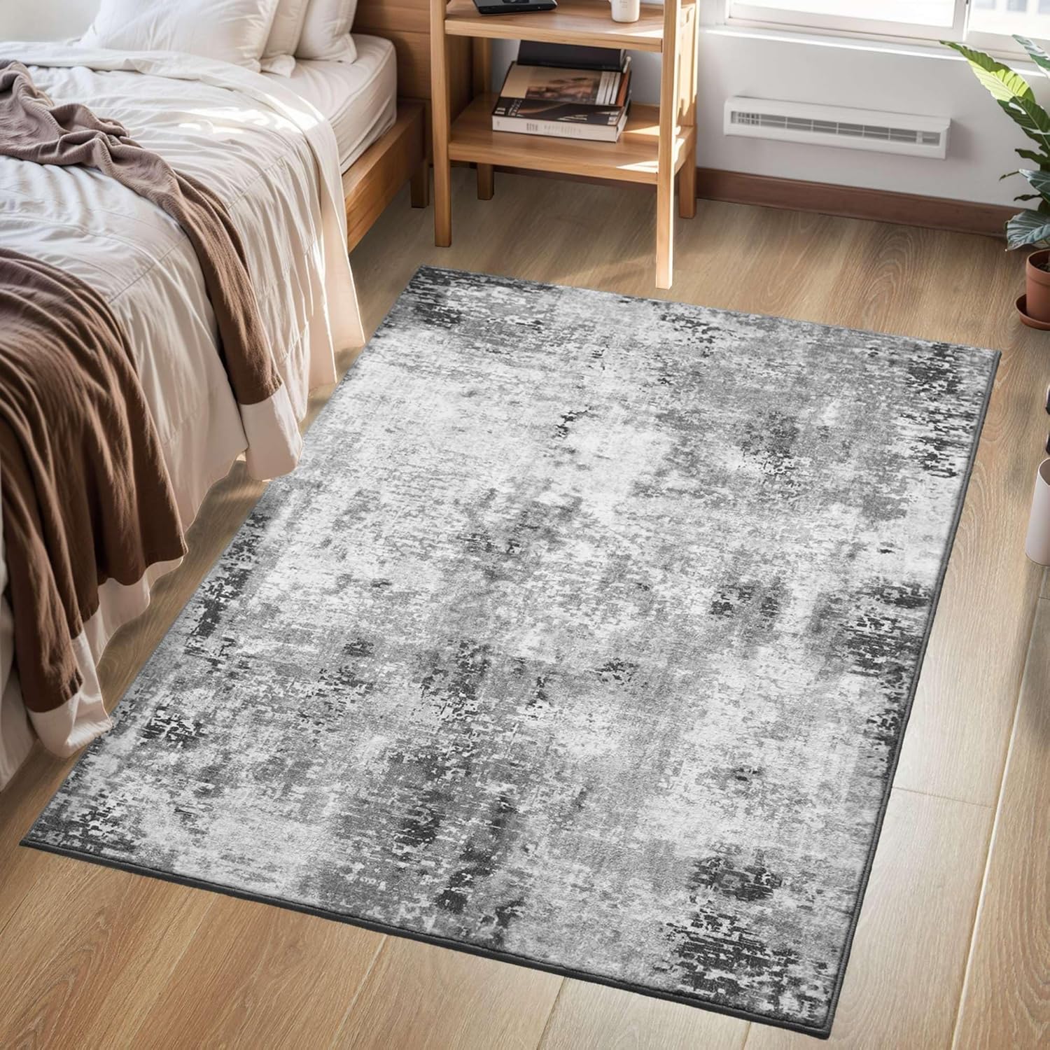 Entryway Rug 3x5 Grey Bedroom Area Rug Washable Non Slip Abstract Boho Rugs for Indoor Entry, Kitchen, Classroom, Bathroom, Kids Girls Room, Office, College Dorm Small Carpet - Image 2
