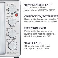 Elite Gourmet ETO4524 45L Countertop Convection Toaster Oven, French Doors, Adjustable Temperature & Timer, Bake, Roast, Broil, Toast, Includes Baking Pan, Rack, Rotisserie, Stainless Steel - Image 5
