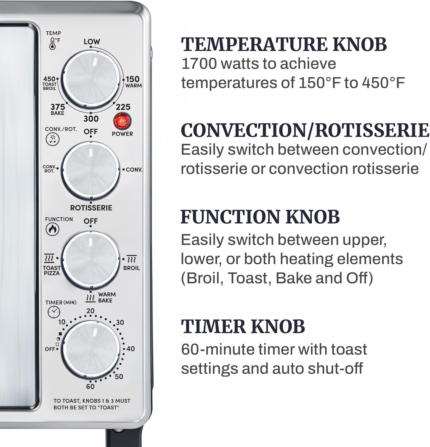 Elite Gourmet ETO4524 45L Countertop Convection Toaster Oven, French Doors, Adjustable Temperature & Timer, Bake, Roast, Broil, Toast, Includes Baking Pan, Rack, Rotisserie, Stainless Steel - Image 5