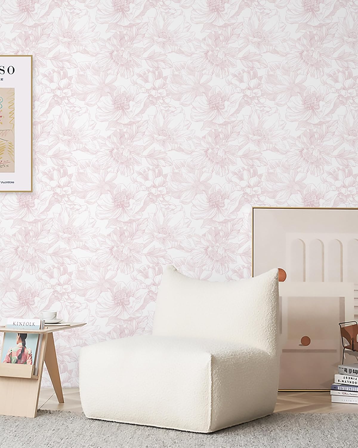 Dimoon 393"x17.3" Peel and Stick Wallpaper Floral Contact Paper Boho White Pink Flower Wallpaper Removable Wall Paper Self Adhesive Modern for Cabinets Drawers Bedroom Thicken Vinyl - Image 3