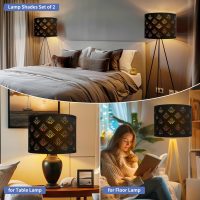 Lamp Shades Set of 2, Drum Lampshades with Leaf Design, 13" Top x 13" Bottom x 10" High (Spider) Modern Linen Lamp Shades for Table Lamp & Bedside Lamp, Assembly Required Black Lampshades Replacement - Image 3