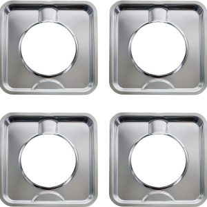 KITCHEN BASICS 101 Made in the USA SGP-400 4 Pack Chrome Square Gas Range Drip Pan Directly Replaces 786333, AP6011553, PS11744751, WP786333
