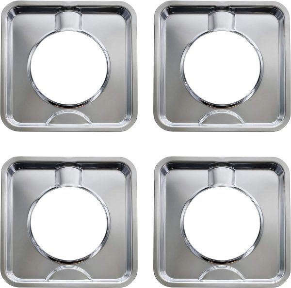 KITCHEN BASICS 101 Made in the USA SGP-400 4 Pack Chrome Square Gas Range Drip Pan Directly Replaces 786333, AP6011553, PS11744751, WP786333