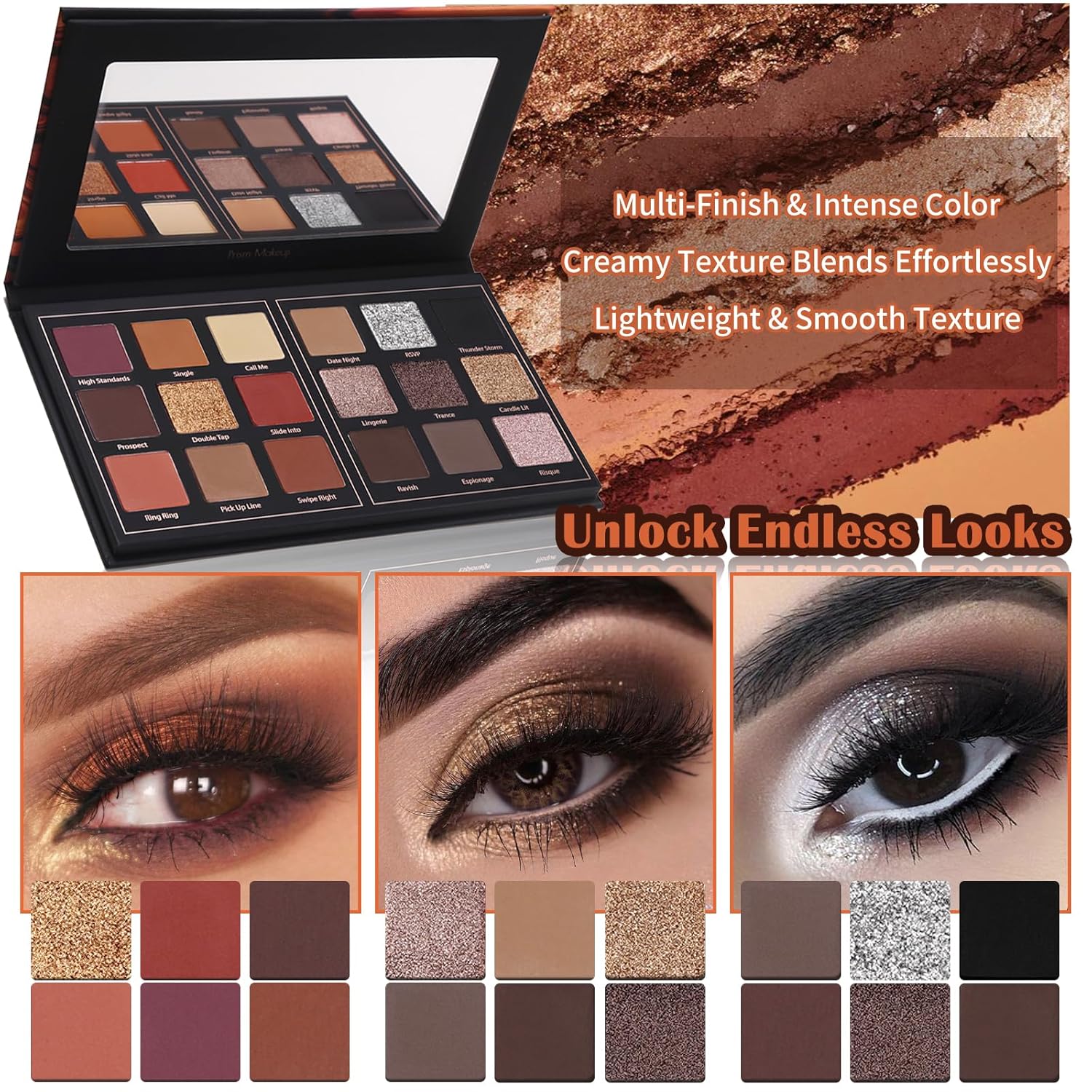 Prism Makeup Matte Eyeshadow Palette Pro 18 Colors Pigmented Shimmer Glitter Eye Shadow Palette, Long Lasting Waterproof Smokey Powder Cosmetics Halloween Makeup Kit (01# Seductress) - Image 8