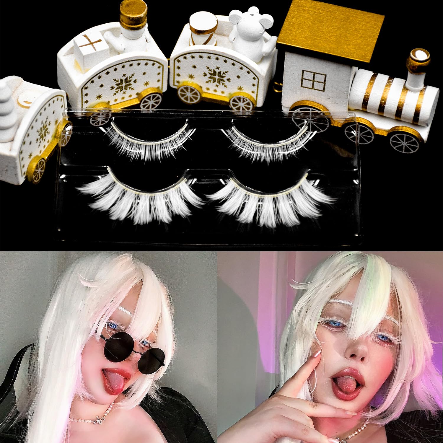 Halloween White False Lashes Upper & Bottom Extension Tools Japanese Anime Cosplay Natural Makeup Looking Masquerade Party Eye Lashes (01A) - Image 7
