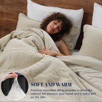 PHF Ultra Soft Waffle Weave Comforter Set Queen Size, 3 Pieces Lightweight Breathable Comfy Bedding Set for All Season, Comfy Textured 1 Comforter with 2 Pillow Shams, Linen - Image 2
