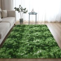 DweIke Fluffy Dark Green Rugs for Bedroom Living Room, 3x5 Feet Soft Plush Shaggy Tie-Dyed Forest Moss Green Girls Boys Kids Rug, Non-Slip and Machine Washable Carpet for Dorm Nursery Decor - Image 5