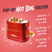 Nostalgia 2 Slot Hot Dog and Bun Toaster with Mini Tongs, Retro Toaster, Cooker that Works Chicken, Turkey, Veggie Links, Sausages Brats, Metallic Red - Image 2