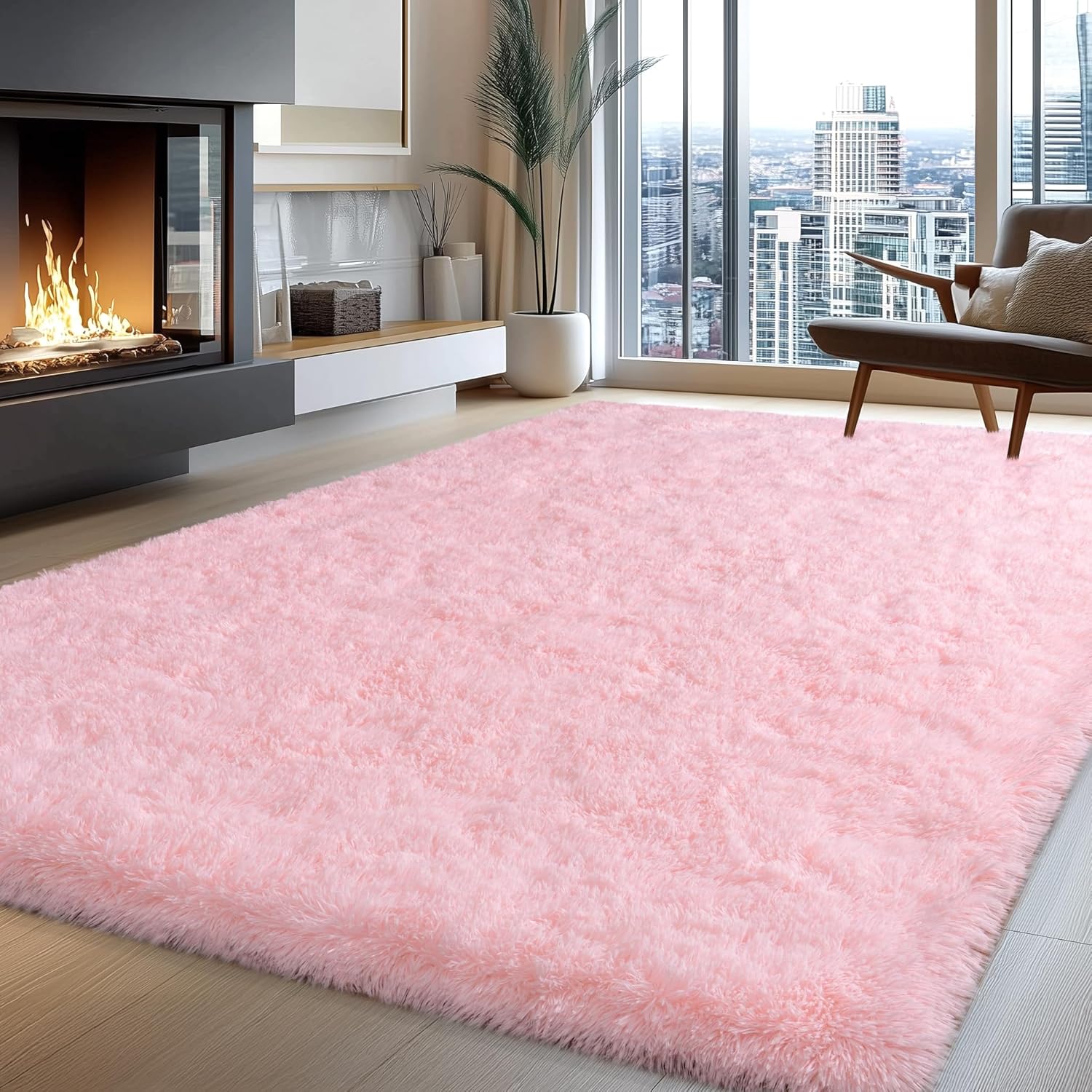 Fluffy Pink Rug for Bedroom Girls, 5x7 Soft Fuzzy Plush Shag Area Rug for Living Room, Cute Comfy Throw Rug for Kids, Non-Slip Indoor Shaggy Floor Carpet for Nursery Teen Dorms Home Decor Aesthetic - Image 5