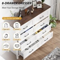 8 Drawer Dresser for Bedroom with Deep Drawers, Large Wooden Double Farmhouse Dresser Chest of Drawers for Living Room, Hallway, Entrywa — White & Brown - Image 4