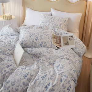 HighBuy Blue Floral Comforter Set Twin XL White Botanical Bedding Comforter Set Twin XL Bed Soft Cottagecore Blue Flowers Coquette Bedding Set Aesthetic Boho Comforter with 2 Pillowcase