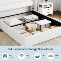 Allewie Queen Size Velvet Lift Up Storage Bed, Modern Wingback Headboard, Hydraulic Support, No Box Spring Needed, White - Image 5