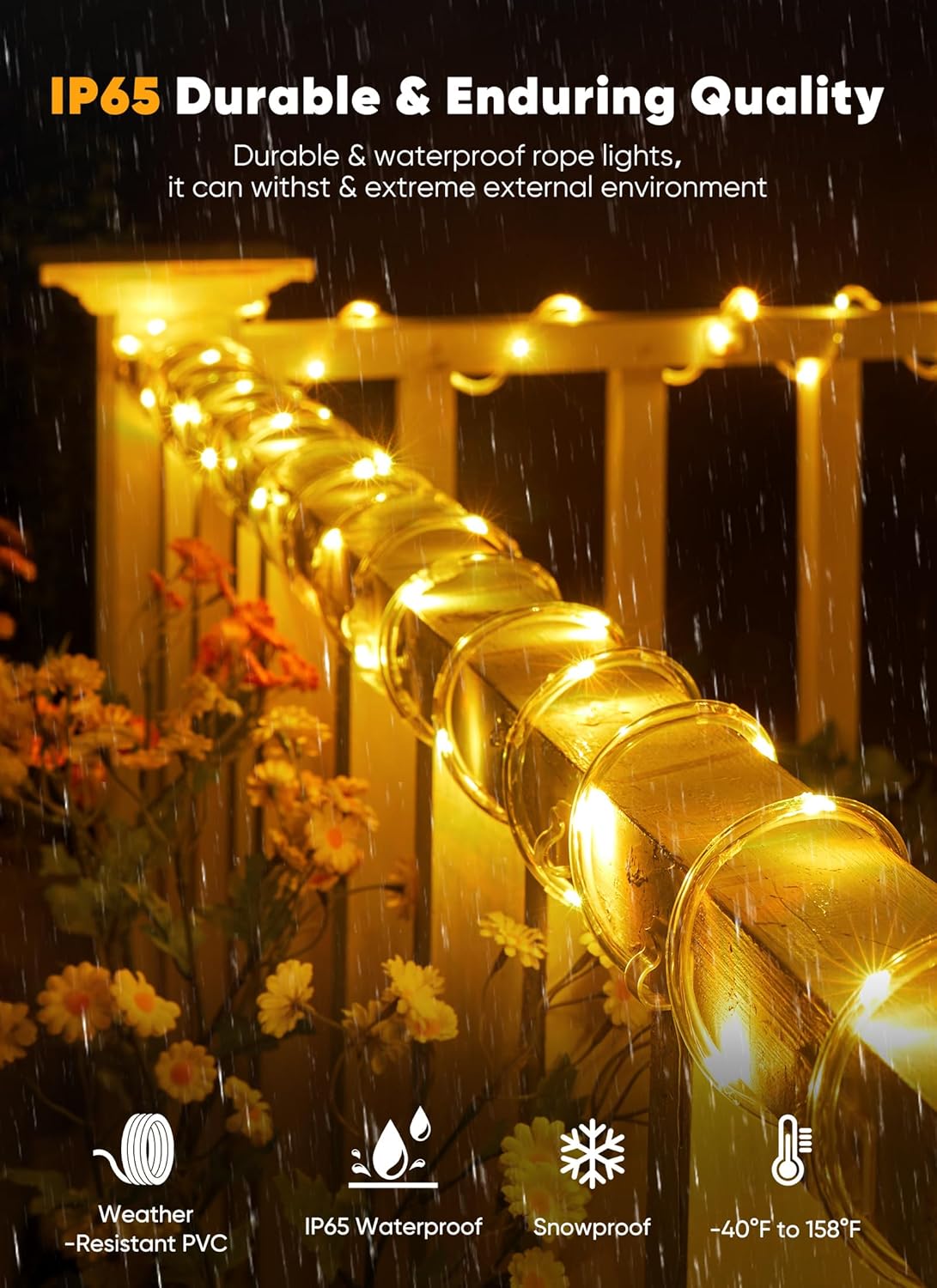 Brightown Solar Rope Lights, 39FT 100LED Outdoor Solar String Lights, IP65 Waterproof Solar Powered Fairy Lights with 8 Lighting Modes for Party Garden Yard Home Holiday Tree Decoration, Warm White - Image 2