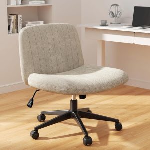 Meilocar Criss Cross Chair with Wheels, Cross Legged Office Chair, Armless Office Chairs Height Adjustable Swivel Fabric Vanity Chairs for Home Office Bedroom, Beige