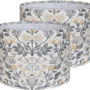 Drum Lamp Shades Set of 2, 13" Top x 13" Bottom x 10" High Polyester Fiber Printing Plants Lampshade, Floral Lampshade Cover, Spider Fitter for Table & Floor Lamps, Assembly Required (Country)