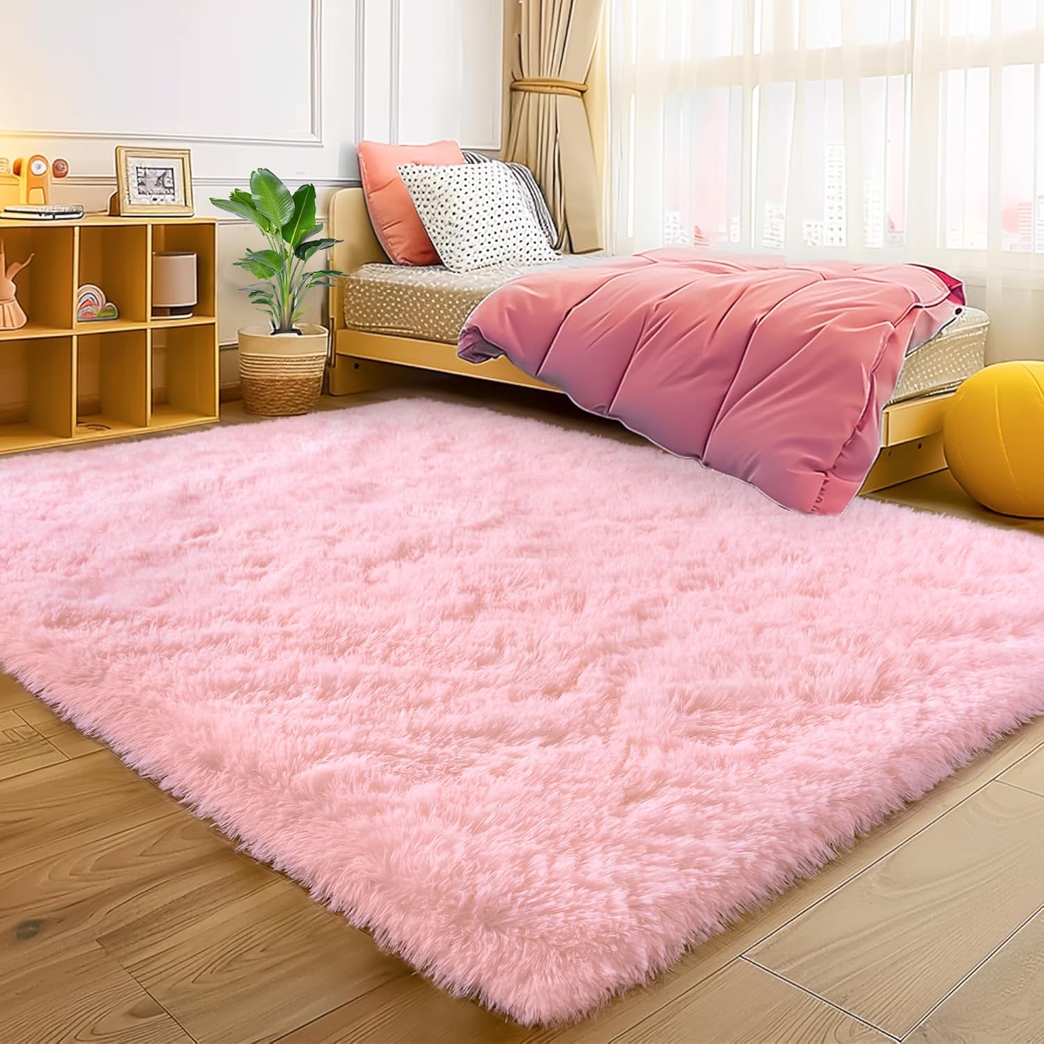 Fluffy Pink Rug for Bedroom Girls, 5x7 Soft Fuzzy Plush Shag Area Rug for Living Room, Cute Comfy Throw Rug for Kids, Non-Slip Indoor Shaggy Floor Carpet for Nursery Teen Dorms Home Decor Aesthetic - Image 2