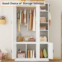 LIKIMIO Armoire Wardrobe Closet 70" H, 5 Doors Bedroom Wooden Wardrobe with 4 Storage Shelves and Hanging Rod, Clothing Storage Cabinet Organizer Combination, White - Image 3