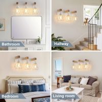 Farmhouse Vanity Light for Bathroom, 3-Light White Wood Bathroom Vanity Light Fixtures Over Mirror, Rustic Sconces Wall Lighting with Metal Lampshade for Living Room, Bedroom, Hallway - Image 7