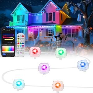 Permanent Outdoor Lights, 100ft Smart Eave Lights with 72 LED Lights, IP67 Waterproof, App Control, Outdoor String Lights, DIY RGB+IC Light for House Halloween Decorations, White