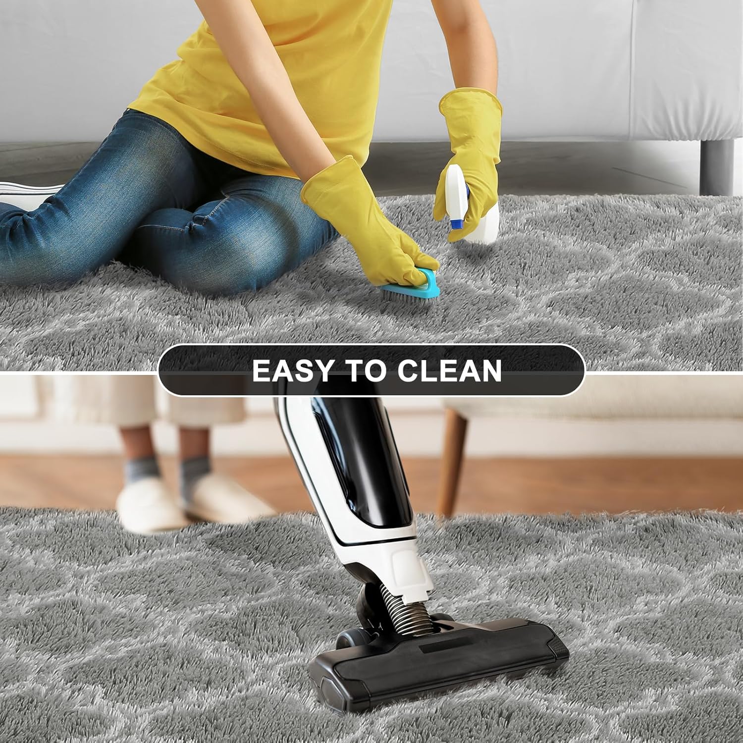 Shag Area Rug 5x7 Feet Extra Soft Rugs for Living Room, High Pile Indoor Carpet for Bedroom, Kids Room, Nursery, Home Decor, Geometric, Light Grey/White - Image 9