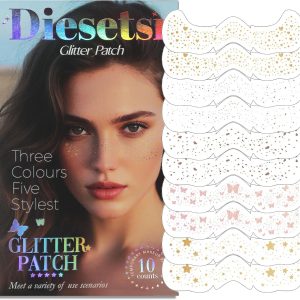 Face Glitter Freckles Tattoo,Diesetsr Temporary Makeup Patches,Body Glitter Sparkle Fake Freckles Stickers for Women Kids Festival, Concert,Carnival Party,Cosmetic Glitter,Rave Accessories,10 PCS