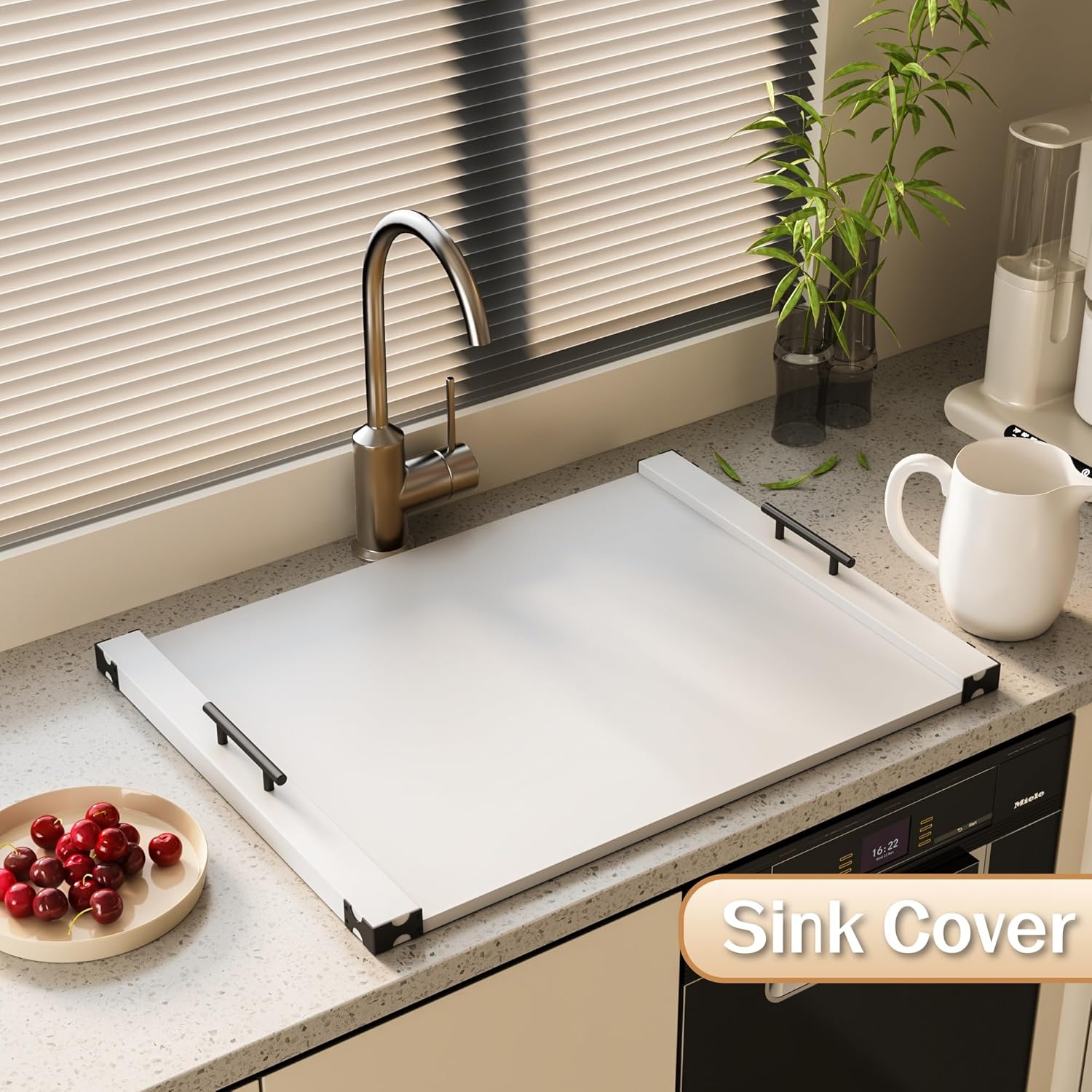 Noodle Board Stove Cover for Gas Stovetop, Bamboo Stove Top Covers for Electric Stove and Gas Burners with Handles Kitchen Sink Cover for Counter Space Decorative Serving Tray White (29.53"x22.05") - Image 4