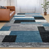 Large Area Rugs,Modern Geometric Patchwork Floor Decor for Bedroom Aesthetic Carpet, Rockwood Collection, Indoor Rugs for Living Room, Dining Room, Nursery, Office, Machine Washable Rug,6x9 Ft Blue - Image 8