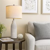 25" Ceramic Table Lamps for Living Room, Modern Design Bedside Lamps Set of 2, Nightstand Lamps for Bedroom with Rotary Switch, Gray and White - Image 4
