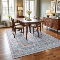 4x6 Blue Washable Boho Area Rug for Bedroom, Vintage Floral Non Slip Living Room Rugs, Soft Low Pile Indoor Mat, Aesthetic Pattern Carpet for Kitchen, Dining Room and Bedside - Image 4