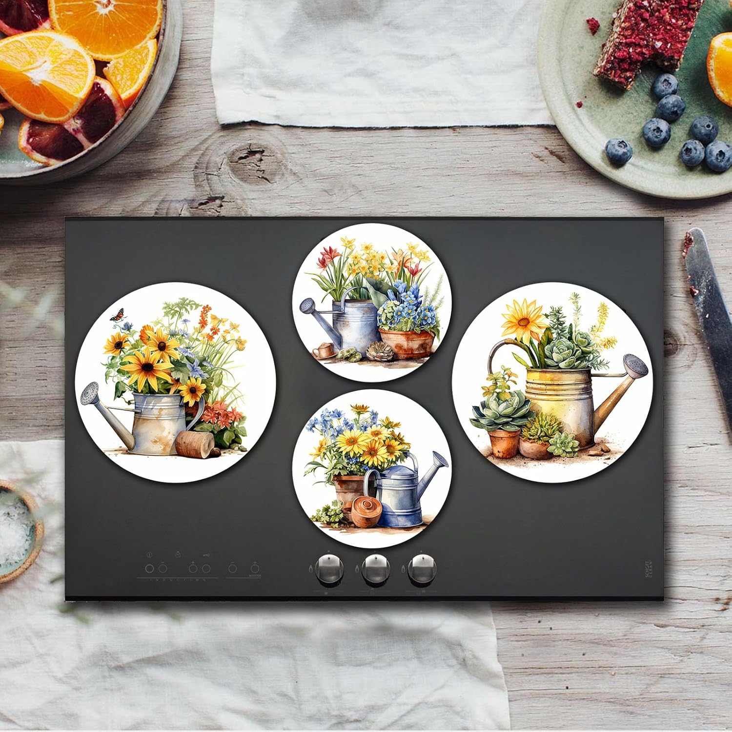 Tucocoo Stove Burner Covers, Retro Flowers Gardening Gas Stove Burner Covers Set of 4, 8 Inches and 10 Inches Stove Top Covers for Electric Stove Metal Stove Cover, Vintage Plants Kitchen Decor - Image 2