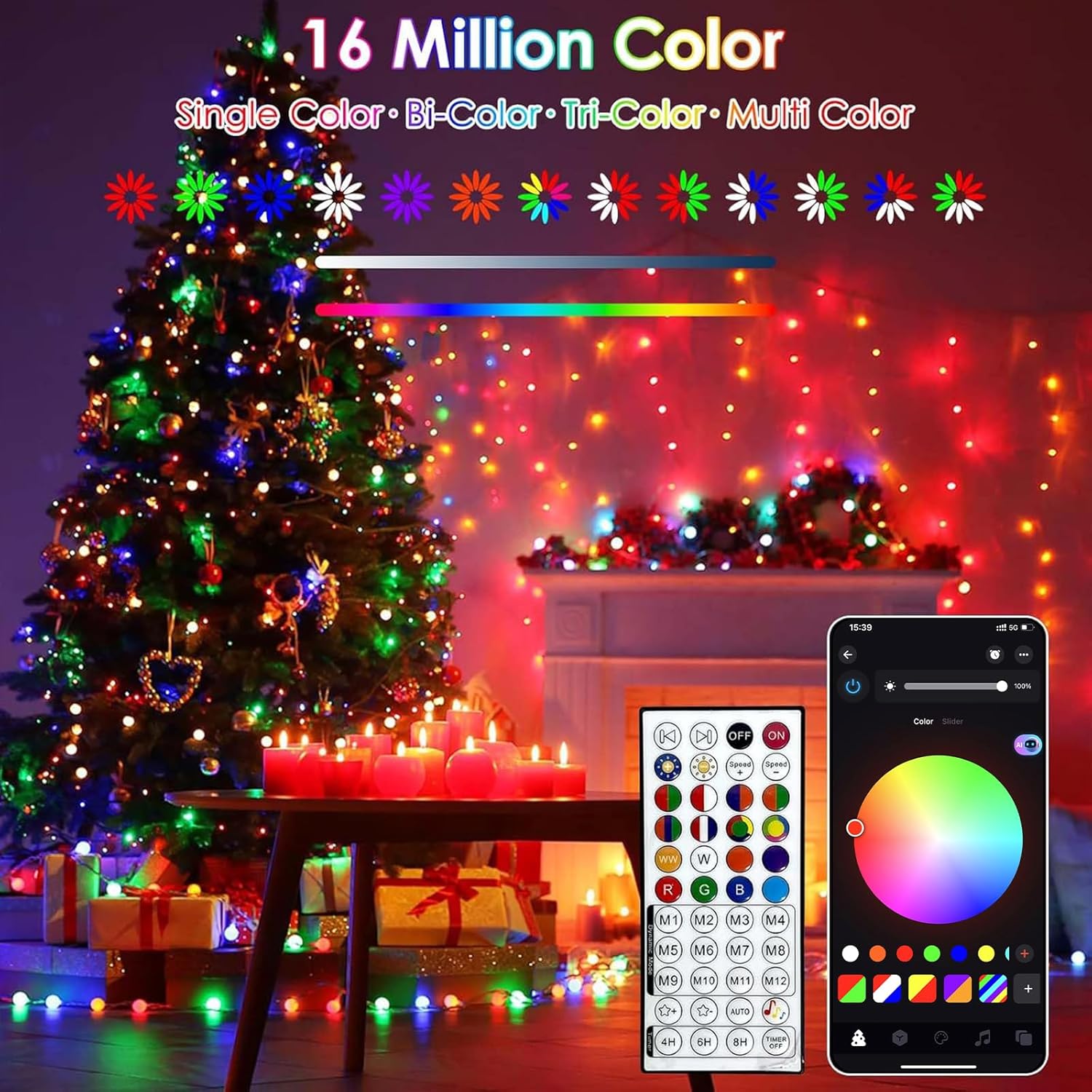YIQU Smart Color Changing Halloween Lights, 66 FT 200 LED RGB Christmas String Lights with Remote App Control & Timer, Music Sync Multiple Modes Twinkle Light Waterproof Indoor Outdoor Decor - Image 5