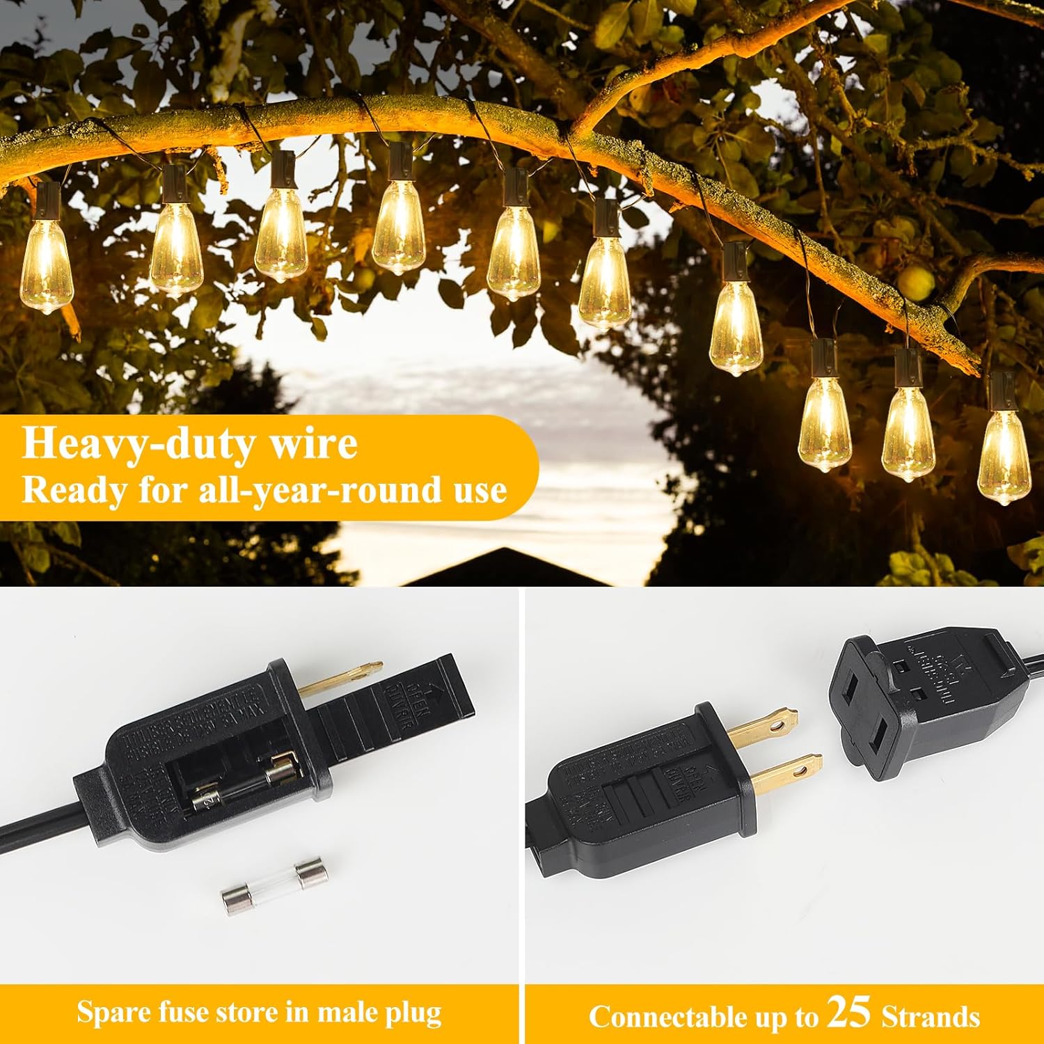 Brightever LED Outdoor String Lights 60FT with 32 Shatterproof ST38 Vintage Edison Bulbs, Outside Hanging Lights Waterproof for Patio, Porch, Deck, Garden, Backyard, Balcony, 2700K Dimmable - Image 6