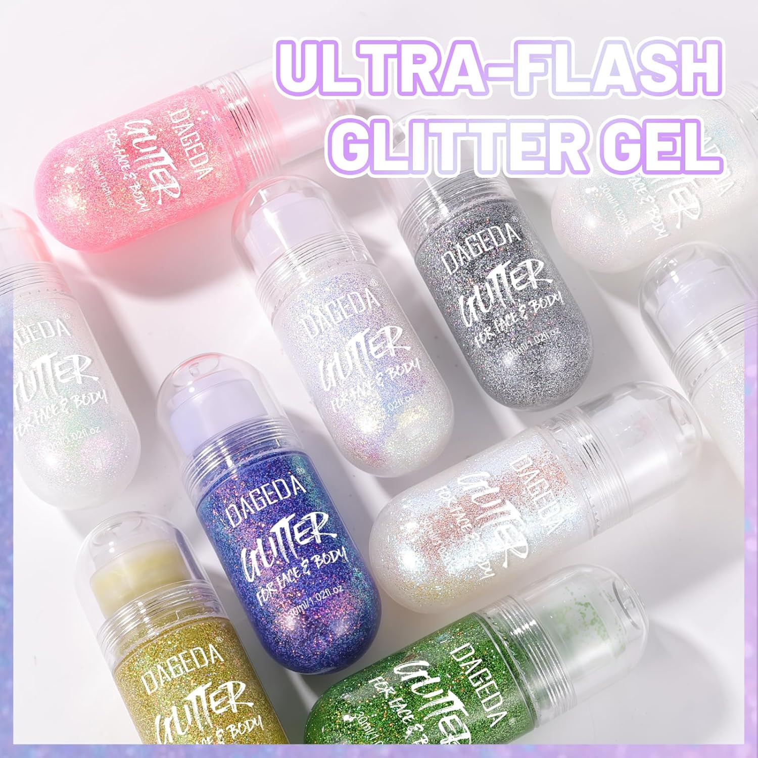 DAGEDA Body Glitter Gel, Roll-on Face Glitter for Mermaid Makeup Festival Rave Accessories, Holographic Hair Glitter Gel,Body Shimmer Halloween Makeup for Rave Party (Sparkling Pink) - Image 6