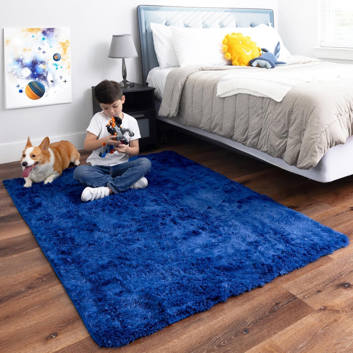 Ophanie Upgrade 4x6 Blue Rugs for Bedroom, Dark Blue Fluffy Shaggy Soft Carpet, Navy Indoor Floor Carpet for Kids Baby Boys Teen Dorm Room, Nursery,Home Decor Aesthetic - Image 4