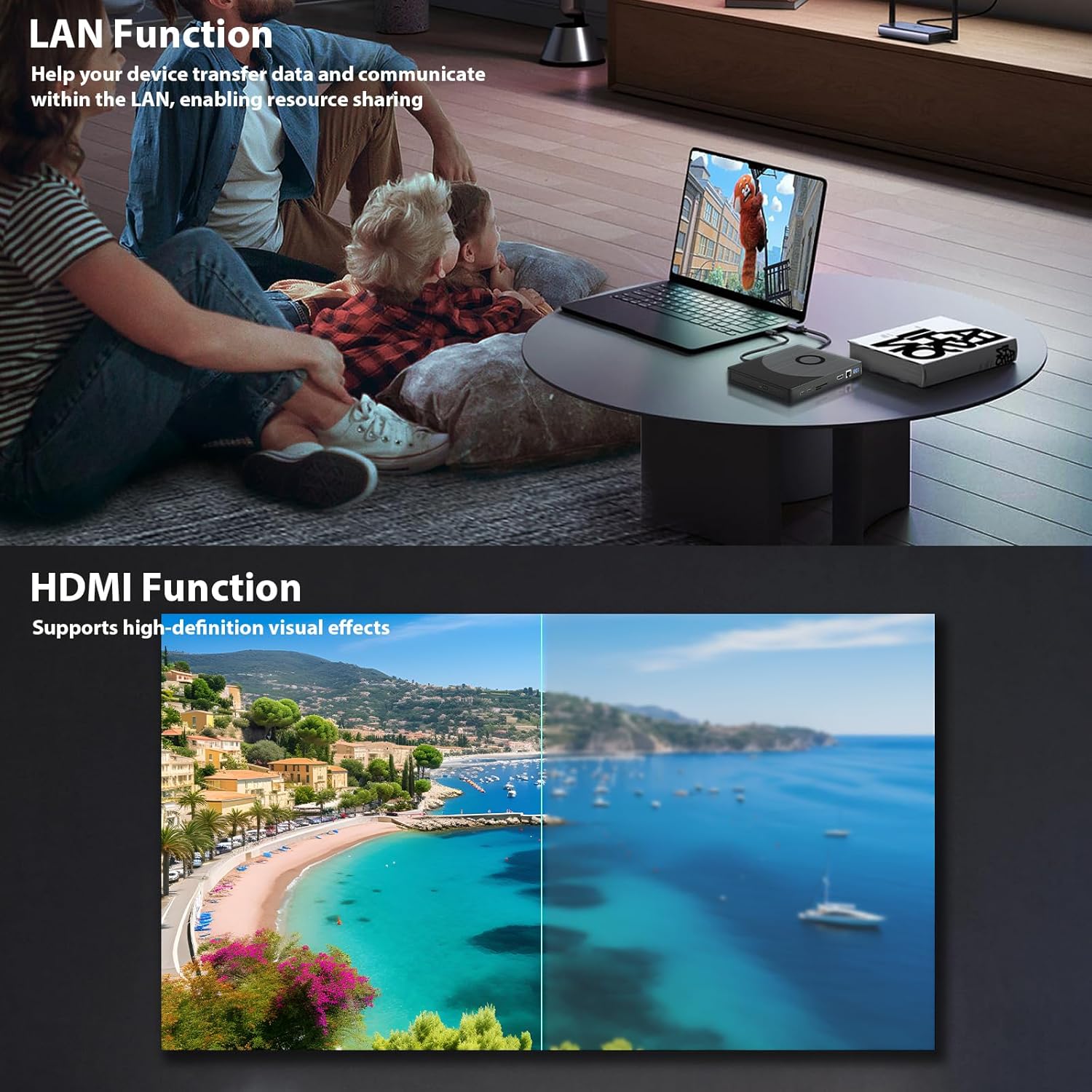 External Blu Ray Drive, 8 in 1 USB Blu-ray Drives External for Laptop, External DVD Player Support 100G Disc 3D, USB CD Drive with SD/TF Port HDMI and LAN Interface, CD Burner for Windows XP/7/8/10/11 - Image 6