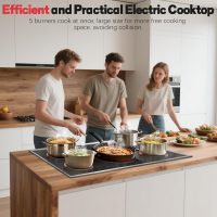 36 Inch Electric Cooktop, 5 Burner Stove Top Touch Control, 36" Glass Ceramic Stove Top 9600W with BBQ & Flexible Zone, Child Lock, Timer, Overheat Protection, 220-240V Hard Wired (No Plug) - Image 5