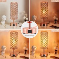 Hong-in Crystal Table Lamp - 3-Way Dimmable Touch Control, Rose Gold Bedside Lamp with USB C and A Ports, Nightstand Light for Living Room, Bedroom, Home Office (Bulb Included) - Image 3