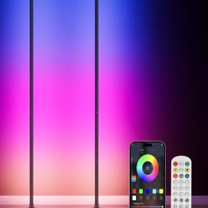 2PCS RGB+W Corner Floor Lamp, 65" Color Changing 24V LED Floor Lamp with Cool White Bluetooth APP Remote Control Music Sync Modern Stand Lamp 16 Million DIY Colors for Living Room Bedroom